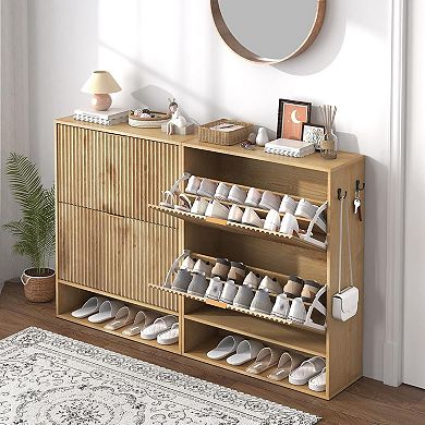 31.5" Wide MDF Shoe Cabinet with 2 Flip Drawers, Entryway Hidden Shoe Storage Cabinet