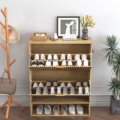 31.5" Wide MDF Shoe Cabinet with 2 Flip Drawers, Entryway Hidden Shoe Storage Cabinet