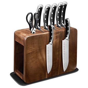 Acacia Wood Magnetic Knife Block, Double-Sided Holder for 26 Knives with Absorbent Mat