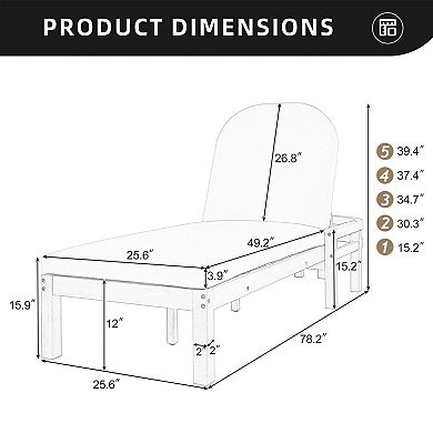 Eazegath 2-Piece Outdoor Wood Adjustable Arched Backrest Chaise Lounge Chairs with Cushions