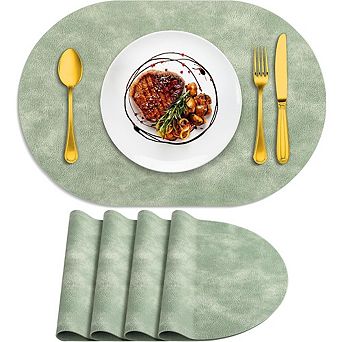 Oval PU Placemats Heat Resistant Waterproof Washable Wipeable Set of 4