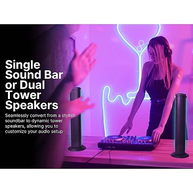 SoundPro 2-in-1 2-Piece LED BT Stereo Speaker System with RGB Lighting Effects