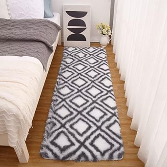 Area Rug Runner Soft Indoor Fuzzy Floor Carpet Modern Geometric Fluffy Rug Non-Slip