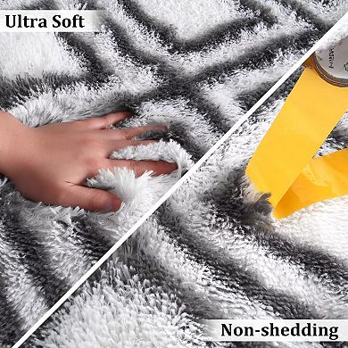 Area Rug Runner Soft Indoor Fuzzy Floor Carpet Modern Geometric Fluffy Rug Non-Slip