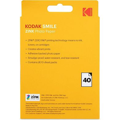 Kodak Premium Zink Photo Paper 3.5x4.25" 40 Sheets for Smile Classic Camera