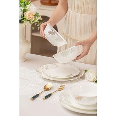 MOEPLSY12-Piece Bone China Dinnerware Set, Traditional Chinese Art with Glazed Inner Patterns