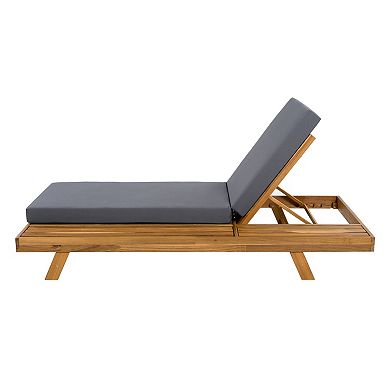 Eazegath Outdoor Wood Adjustable Chaise Lounge Chair with 4'' Thick Cushion and Side Table