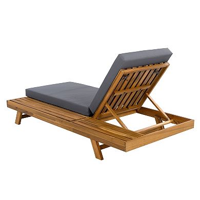 Eazegath Outdoor Wood Adjustable Chaise Lounge Chair with 4'' Thick Cushion and Side Table