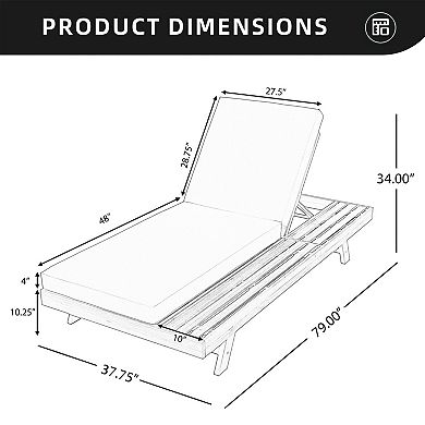 Eazegath Outdoor Wood Adjustable Chaise Lounge Chair with 4'' Thick Cushion and Side Table