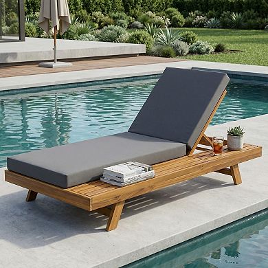 Eazegath Outdoor Wood Adjustable Chaise Lounge Chair with 4'' Thick Cushion and Side Table