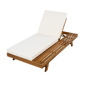 Eazegath Outdoor Wood Adjustable Chaise Lounge Chair with 4'' Thick Cushion and Side Table