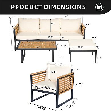 Eazegath 5-Piece Outdoor Wood and Metal Conversation Sofa Set with Coffee Table and Ottoman