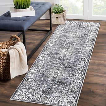 Large Vintage Distressed Area Rugs Medallion Floral Print
