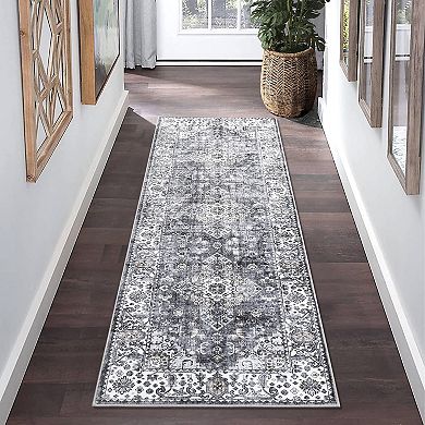 Large Vintage Distressed Area Rugs Medallion Floral Print