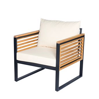 Eazegath Outdoor Wood and Metal Single Club Sofa Chair with Cushions
