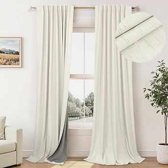 Blackout Linen Curtains, Thermal Insulated Room Darkening Back Tab Panels