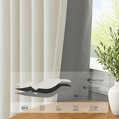 Blackout Linen Curtains, Thermal Insulated Room Darkening Back Tab Panels