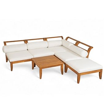 Eazegath 6 pc Outdoor Wood Modular Sectional Sofa Set with Coffee Table and Ottoman