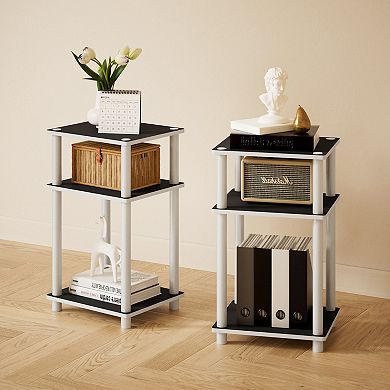 Furinno 2 Packs 15.5" x 15.5" x 17.8" Wood Nightstand Bedside Table with Drawer & Shelf