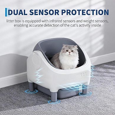 Self-Cleaning Cat Litter Box with App Control, Open-Top for Multiple Cats, 10.5L Sealed Waste Bin