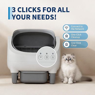 Self-Cleaning Cat Litter Box with App Control, Open-Top for Multiple Cats, 10.5L Sealed Waste Bin