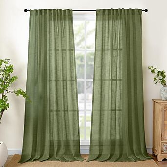 Linen Semi-Sheer Curtains 2 Panels, Light Filtering, Back Tab Drapes