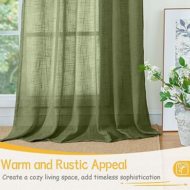 Linen Semi-Sheer Curtains 2 Panels, Light Filtering, Back Tab Drapes