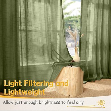 Linen Semi-Sheer Curtains 2 Panels, Light Filtering, Back Tab Drapes