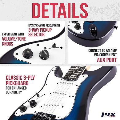 LyxPro CS 36” Left Handed Beginner Electric Guitar Kit with Amp Cable, 6 Picks & Learner’s Guide
