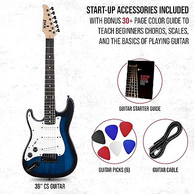 LyxPro CS 36” Left Handed Beginner Electric Guitar Kit with Amp Cable, 6 Picks & Learner’s Guide