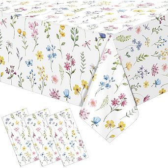 Spring Floral Tablecloths, disposable wildflower butterfly party covers, 3 pack