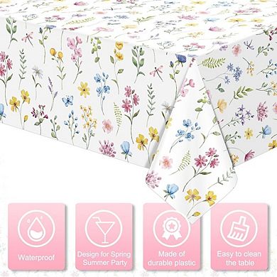 Spring Floral Tablecloths, disposable wildflower butterfly party covers, 3 pack