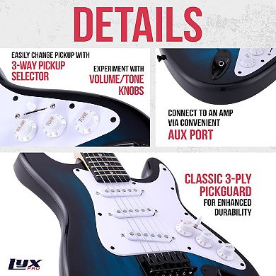 LyxPro 36" Electric Guitar Kit Bundle w/ 20W Amp, Tuner, Strings, Picks, Strap & Case