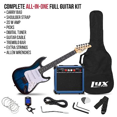 LyxPro 36" Electric Guitar Kit Bundle w/ 20W Amp, Tuner, Strings, Picks, Strap & Case