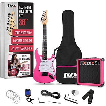 LyxPro 36" Electric Guitar Kit Bundle w/ 20W Amp, Tuner, Strings, Picks, Strap & Case