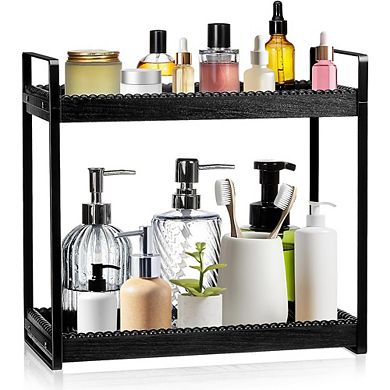 2-Tier Wood Bead Vanity Organizer Tray for Makeup and Skincare
