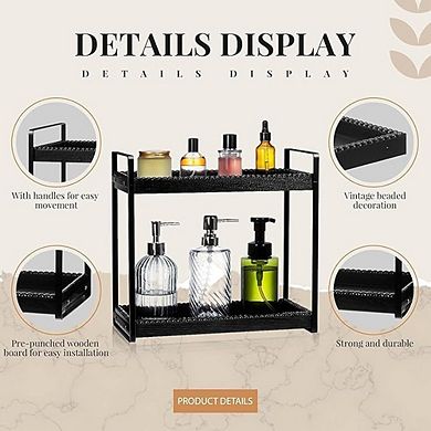 2-Tier Wood Bead Vanity Organizer Tray for Makeup and Skincare