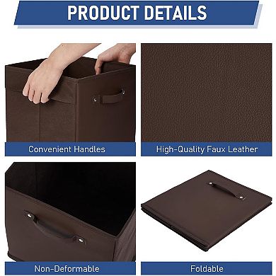 6-Pack 11 Inch Fabric Storage Bins with Faux Leather Handles
