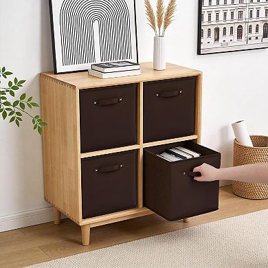 6-Pack 11 Inch Fabric Storage Bins with Faux Leather Handles