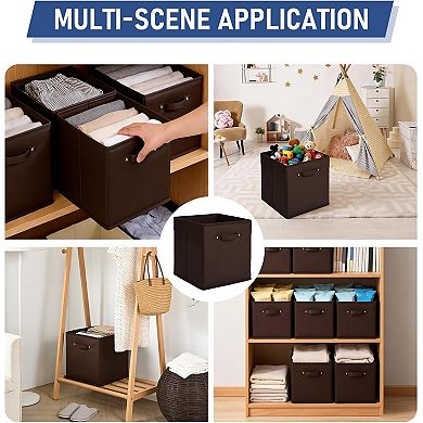 6-Pack 11 Inch Fabric Storage Bins with Faux Leather Handles