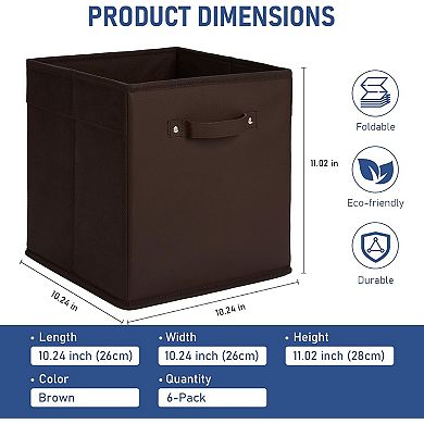6-Pack 11 Inch Fabric Storage Bins with Faux Leather Handles