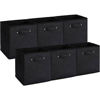 6-Pack 11 Inch Fabric Storage Bins with Faux Leather Handles