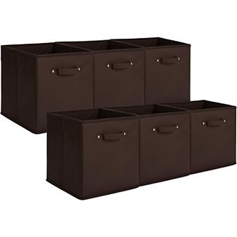 6-Pack 11 Inch Fabric Storage Bins with Faux Leather Handles