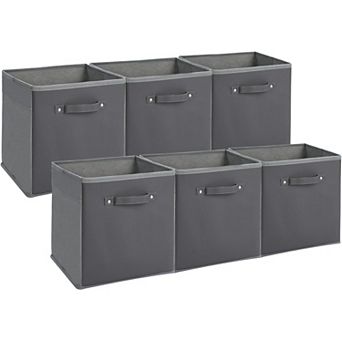 6-Pack 11 Inch Fabric Storage Bins with Faux Leather Handles
