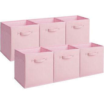 6-Pack 11 Inch Fabric Storage Bins with Faux Leather Handles