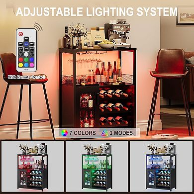 Wine Bar Cabinet with LED Light, Buffet Cabinet with Wine Rack, for Kitchen & Living Room