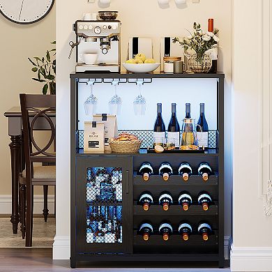 Wine Bar Cabinet with LED Light, Buffet Cabinet with Wine Rack, for Kitchen & Living Room