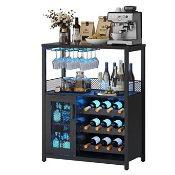 Wine Bar Cabinet with LED Light, Buffet Cabinet with Wine Rack, for Kitchen & Living Room