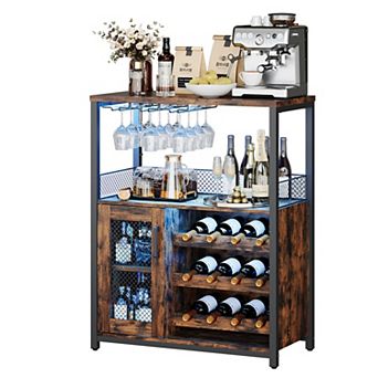 Wine Bar Cabinet with LED Light, Buffet Cabinet with Wine Rack, for Kitchen & Living Room