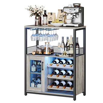 Wine Bar Cabinet with LED Light, Buffet Cabinet with Wine Rack, for Kitchen & Living Room
